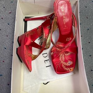 Casadei hills , red and gold , size 7,5 Or 8 possible